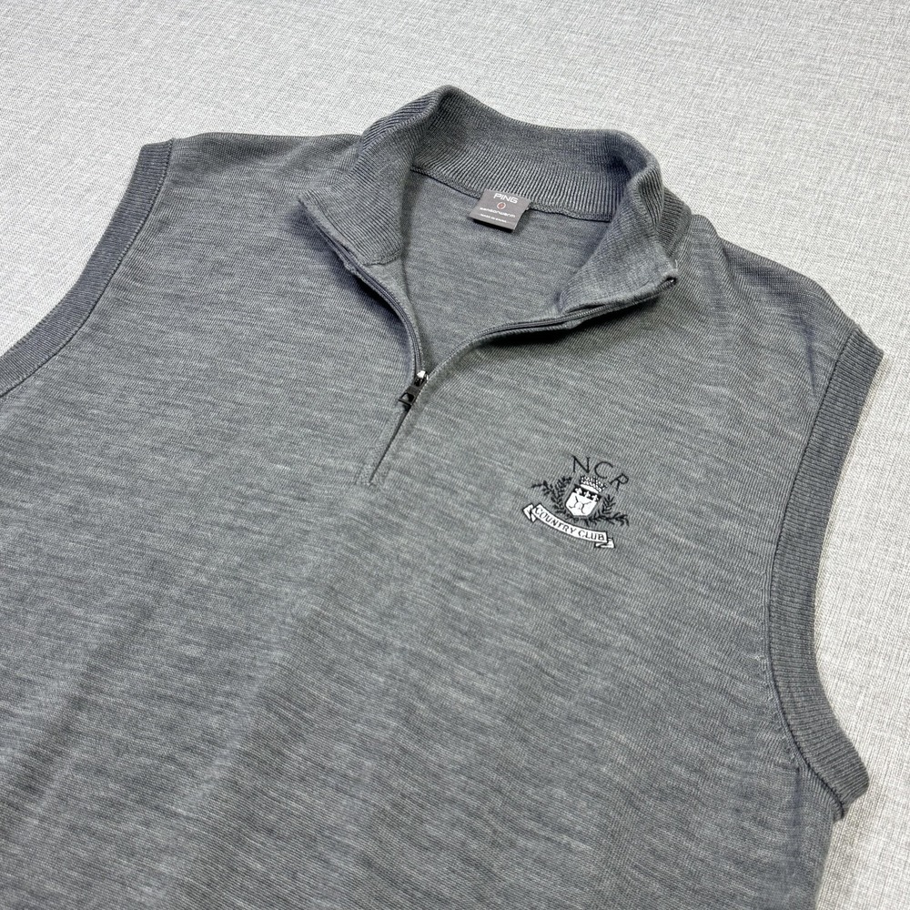 Ping Sweater Vest Mens XL Gray Wool Mock Neck‎ 1/4 Zip Embroidered Logo